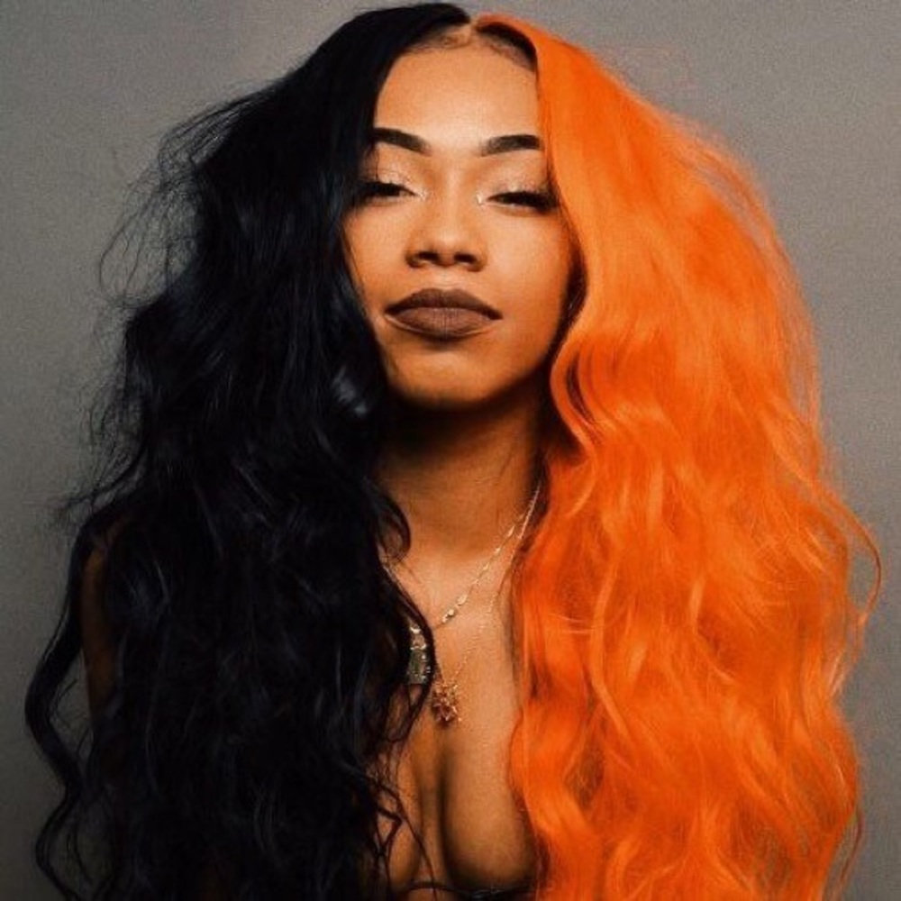 24” ORANGE &BLACK SPLIT DYE STRAIGHT LACEFRONT WIG